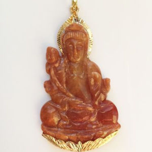 18K Gold Kwan Yin Buddha Natural Red Jade Pendant